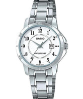 Casio Women's Watch Analog, White Dial Silver Stainless Band