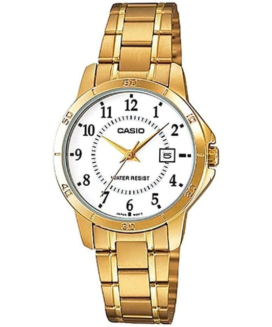 Casio men analog watch, white dial with comfortable strap, model CS-LTP-V004G-7BUDF, Bahrain