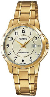 Casio Women's Watch Analog, Gold Dial Gold Stainless Steel Strap, LTP-V004G-9BUDF
