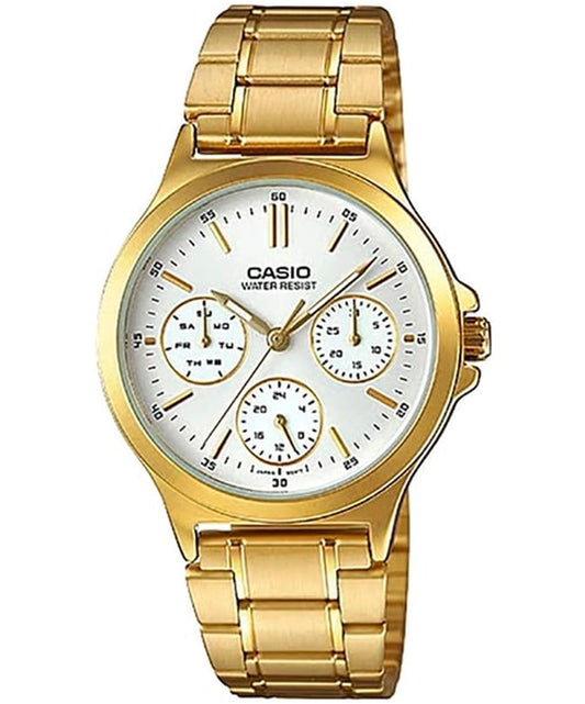 Casio men analog watch, white dial with comfortable strap, model CS-LTP-V300G-7AUDF, Bahrain