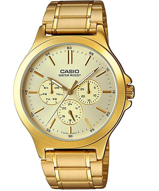 Casio men analog watch, gold dial with comfortable strap, model CS-LTP-V300G-9AUDF, Bahrain