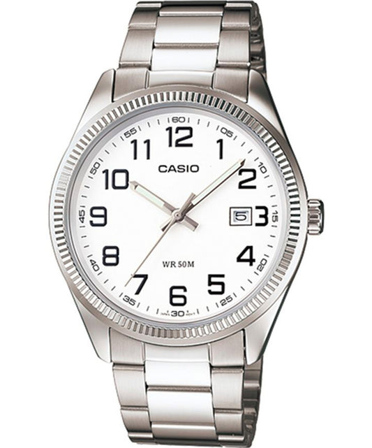 Casio men analog watch, white dial with comfortable strap, model CS-MTP-1302D-7BVDF, Bahrain