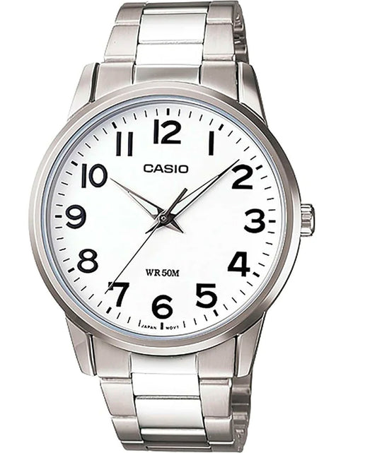 Casio men analog watch, white dial with comfortable strap, model CS-MTP-1303D-7BVDF, Bahrain