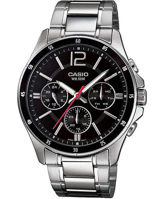 Casio men analog watch, black dial with comfortable strap, model CS-MTP-1374D-1AVDF, Bahrain