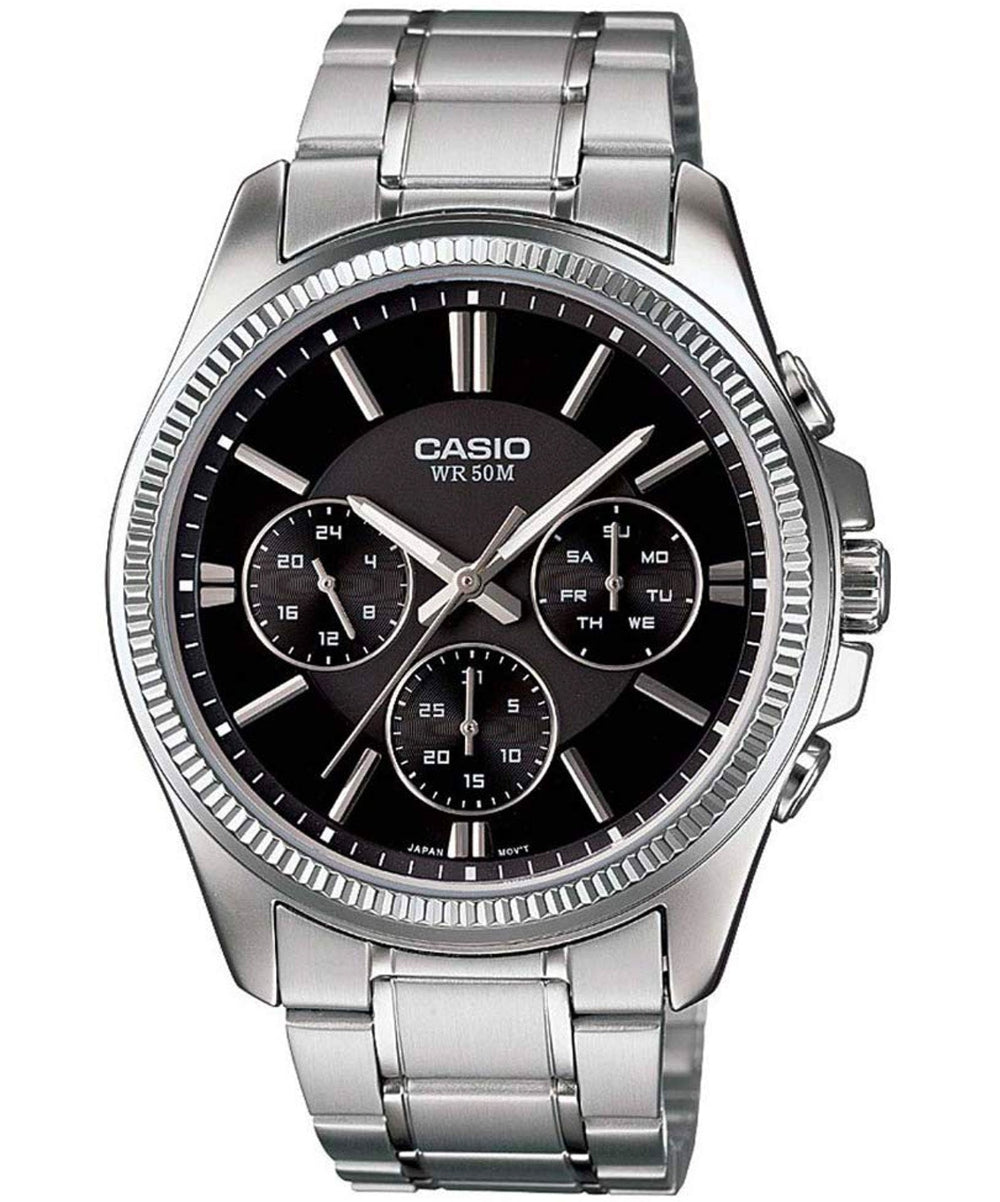 Casio men analog watch, black dial with comfortable strap, model CS-MTP-1375D-1AVDF, Bahrain