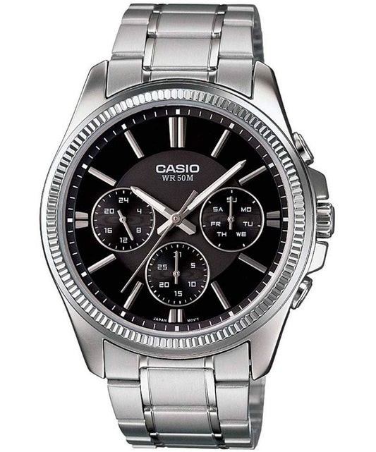 Casio men analog watch, black dial with comfortable strap, model CS-MTP-1375D-1AVDF, Bahrain