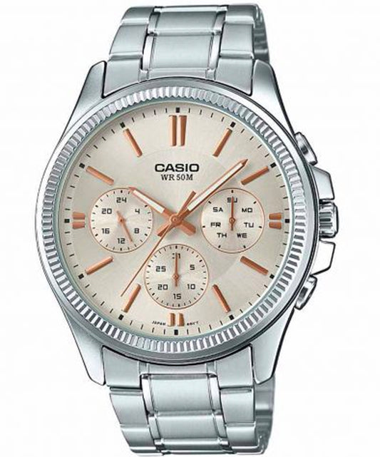 Casio men analog watch, beige dial with comfortable strap, model CS-MTP-1375D-7A2VD, Bahrain