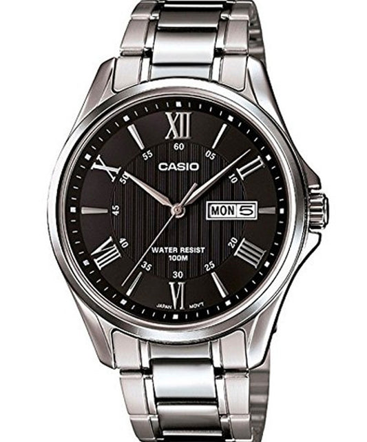 Casio men analog watch, black dial with comfortable strap, model CS-MTP-1384D-1AVDF, Bahrain