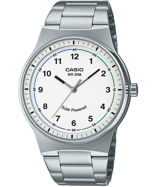 Casio men analog watch, white dial with comfortable strap, model CS-MTP-RS105D-7BVDF, Bahrain