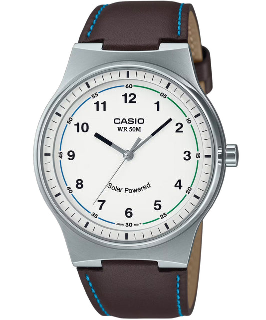 Casio men analog watch, white dial with comfortable strap, model CS-MTP-RS105L-7BVDF, Bahrain