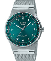 Casio Men's Watch Solar powered Analog, Green Dial Silver Stainless Steel Strap, MTP-RS105M-3BVDF