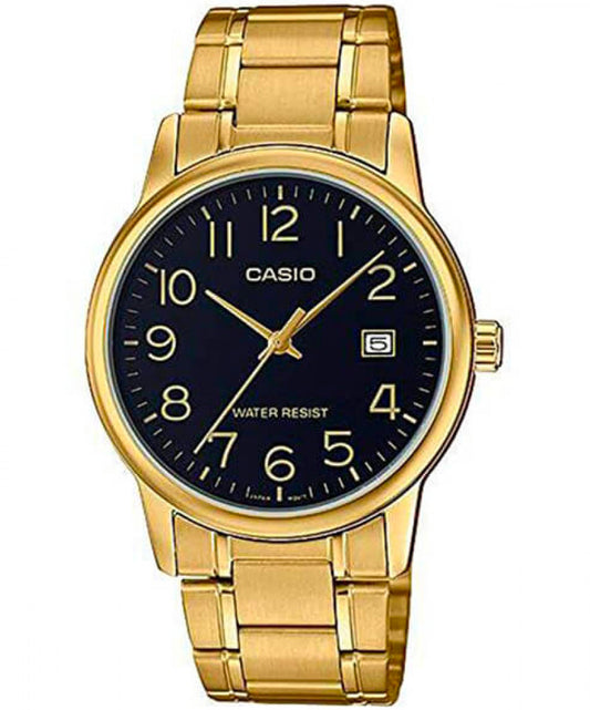 Casio men analog watch, black dial with comfortable strap, model CS-MTP-V002G-1BUDF, Bahrain