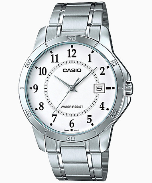 Casio men analog watch, white dial with comfortable strap, model CS-MTP-V004D-7BUDF, Bahrain