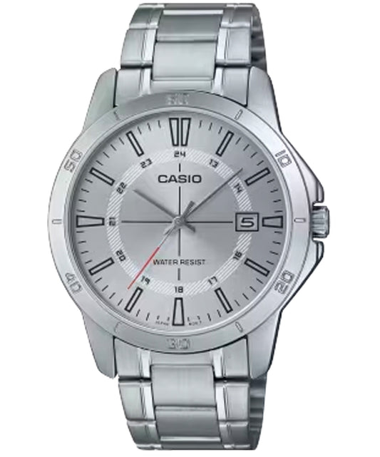 Casio men analog watch, silver dial with comfortable strap, model CS-MTP-V004D-7CUDF, Bahrain
