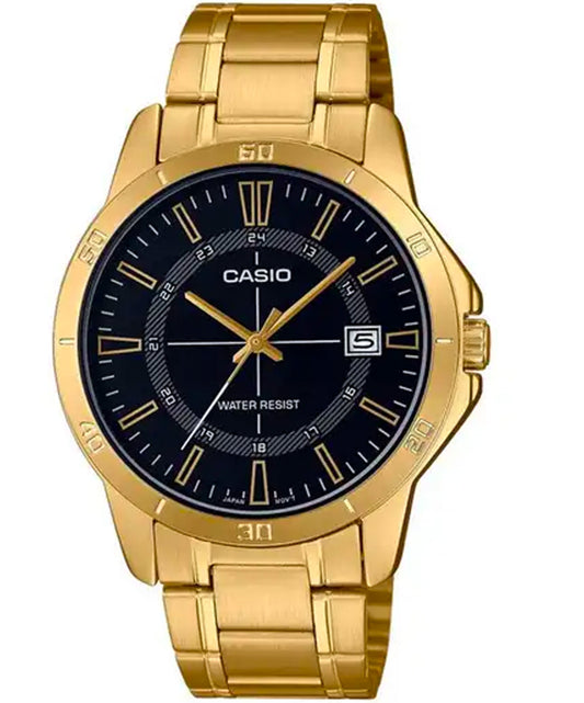 Casio men analog watch, black dial with comfortable strap, model CS-MTP-V004G-1CUDF, Bahrain