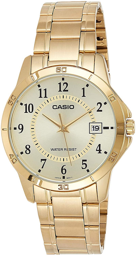 Casio men analog watch, champagne dial with comfortable strap, model CS-MTP-V004G-9BUDF, Bahrain
