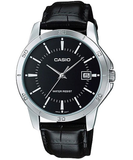 Casio men analog watch, black dial with comfortable strap, model CS-MTP-V004L-1AUDF, Bahrain