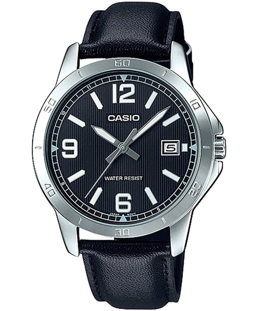 Casio men analog watch, black dial with comfortable strap, model CS-MTP-V004L-1BUDF, Bahrain