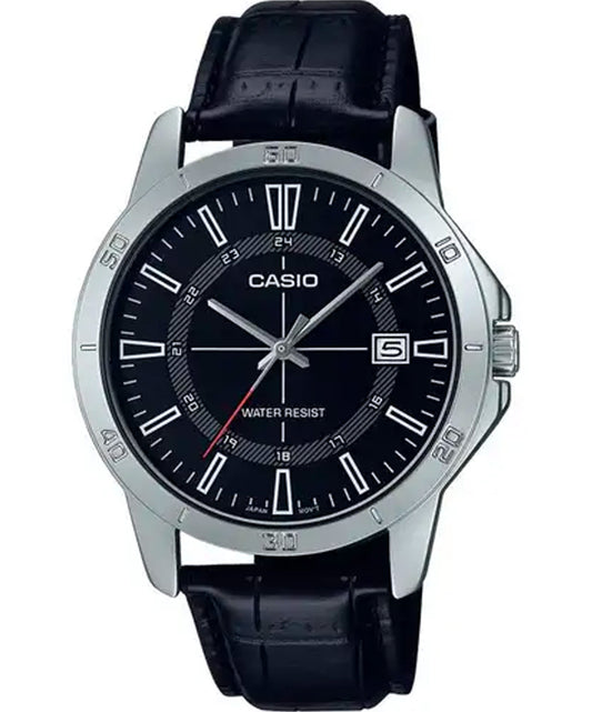 Casio men analog watch, black dial with comfortable strap, model CS-MTP-V004L-1CUDF, Bahrain