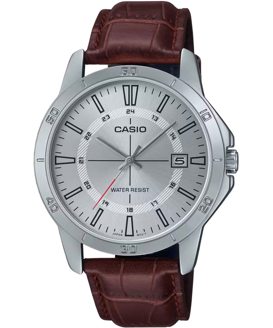 Casio men analog watch, silver dial with comfortable strap, model CS-MTP-V004L-7CUDF, Bahrain