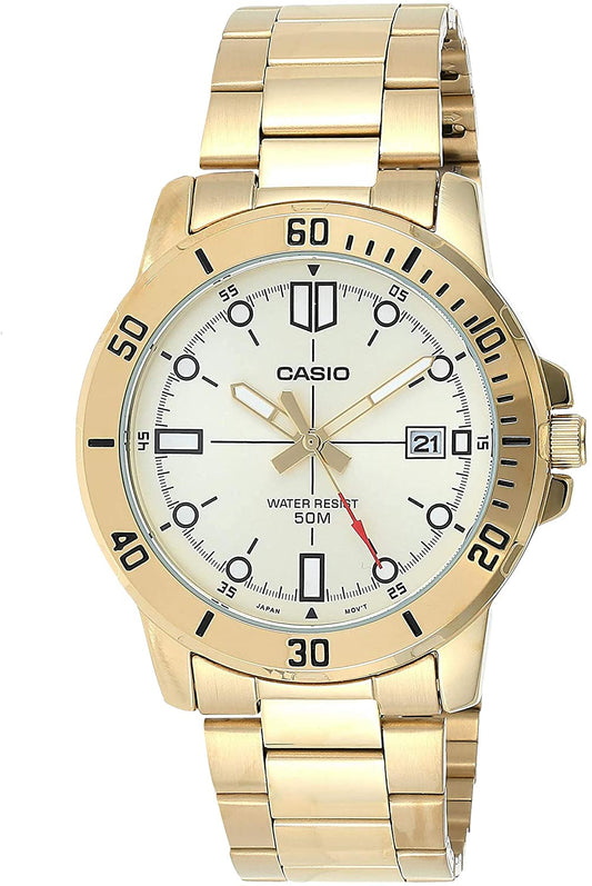 Casio men analog watch, gold dial with comfortable strap, model CS-MTP-VD01G-9EVUD, Bahrain