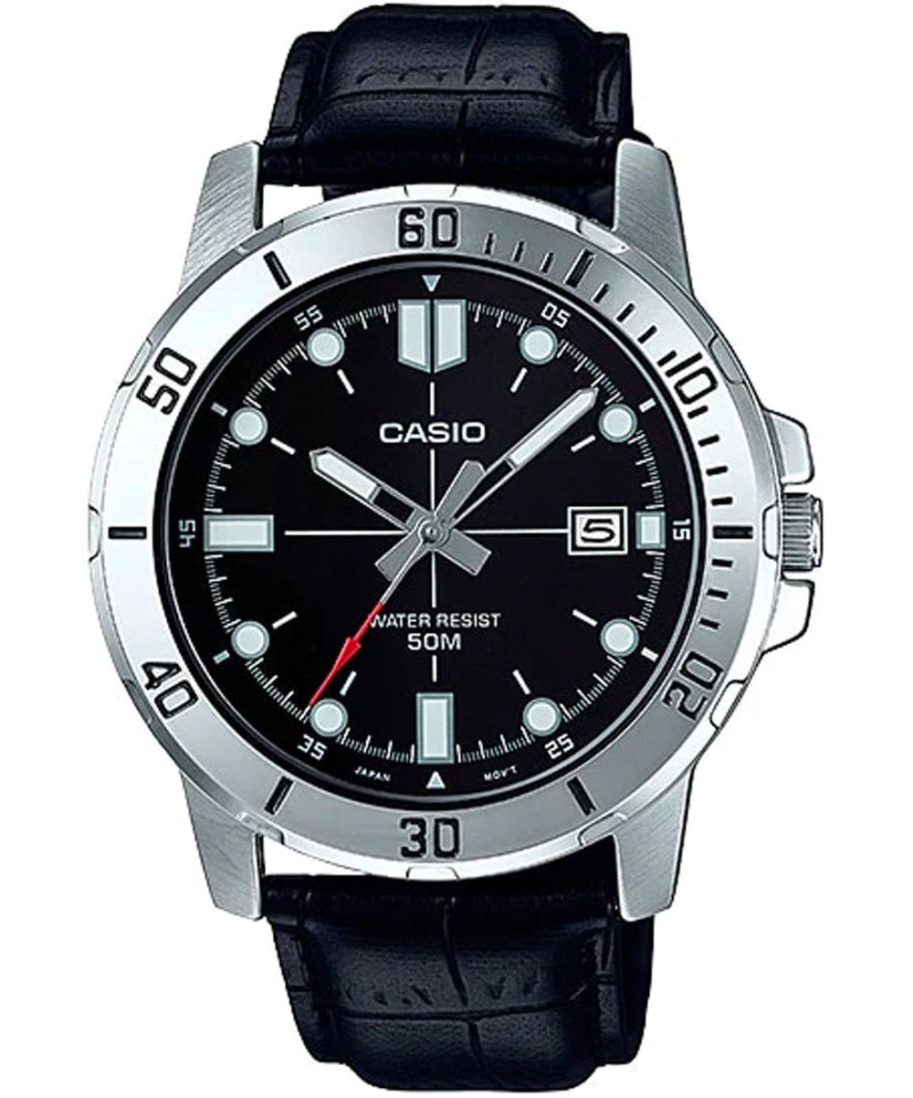 Casio men analog watch, black dial with comfortable strap, model CS-MTP-VD01L-1EVUD, Bahrain