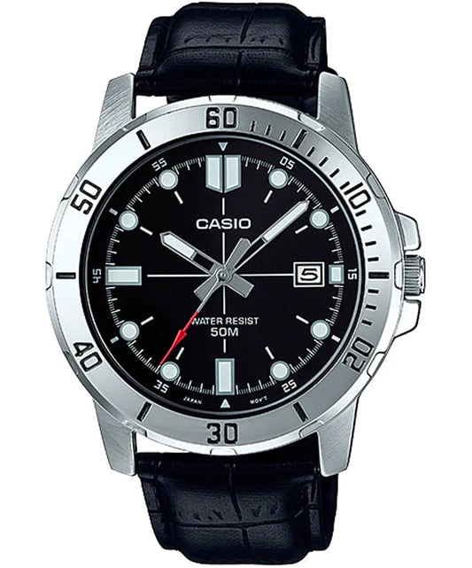 Casio men analog watch, black dial with comfortable strap, model CS-MTP-VD01L-1EVUD, Bahrain