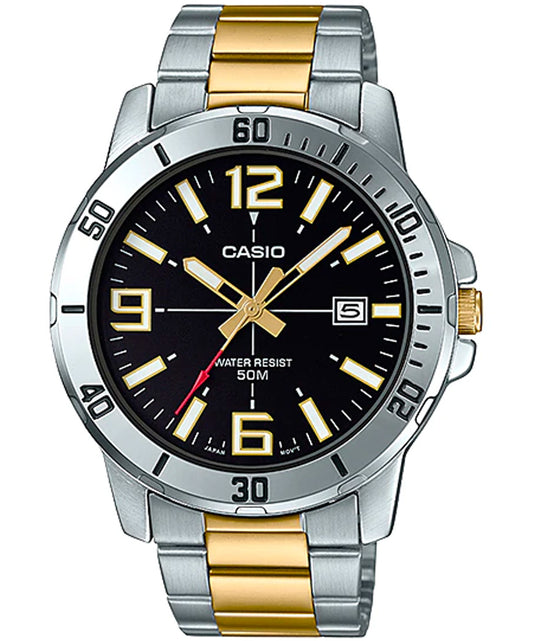 Casio men analog watch, black dial with comfortable strap, model CS-MTP-VD01SG-1BVU, Bahrain
