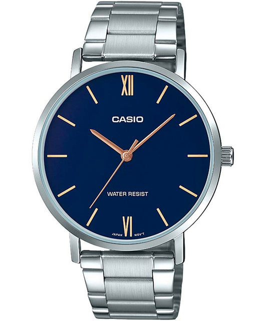 Casio men analog watch, blue dial with comfortable strap, model CS-MTP-VT01D-2BUDF, Bahrain