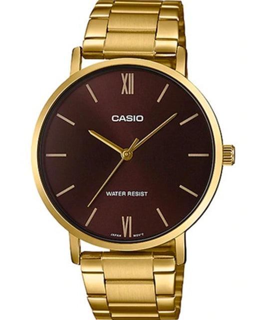 Casio men analog watch, red dial with comfortable strap, model CS-MTP-VT01G-5BUDF, Bahrain