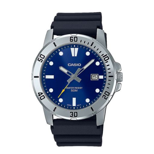 Casio men analog watch, blue dial with comfortable strap, model CS-MTP-VD01-2EVUDF, Bahrain