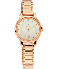 Titan Women's Watch Workwear Collection Analog, Silver Dial Rose Gold Stainless Strap, 2602WM01