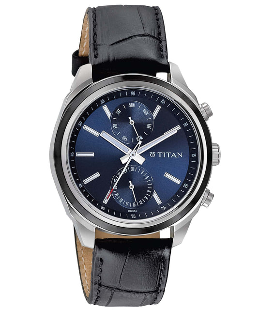 Titan, Men, Analog, Watch, Blue Dial, Leather Strap, 1733KL01