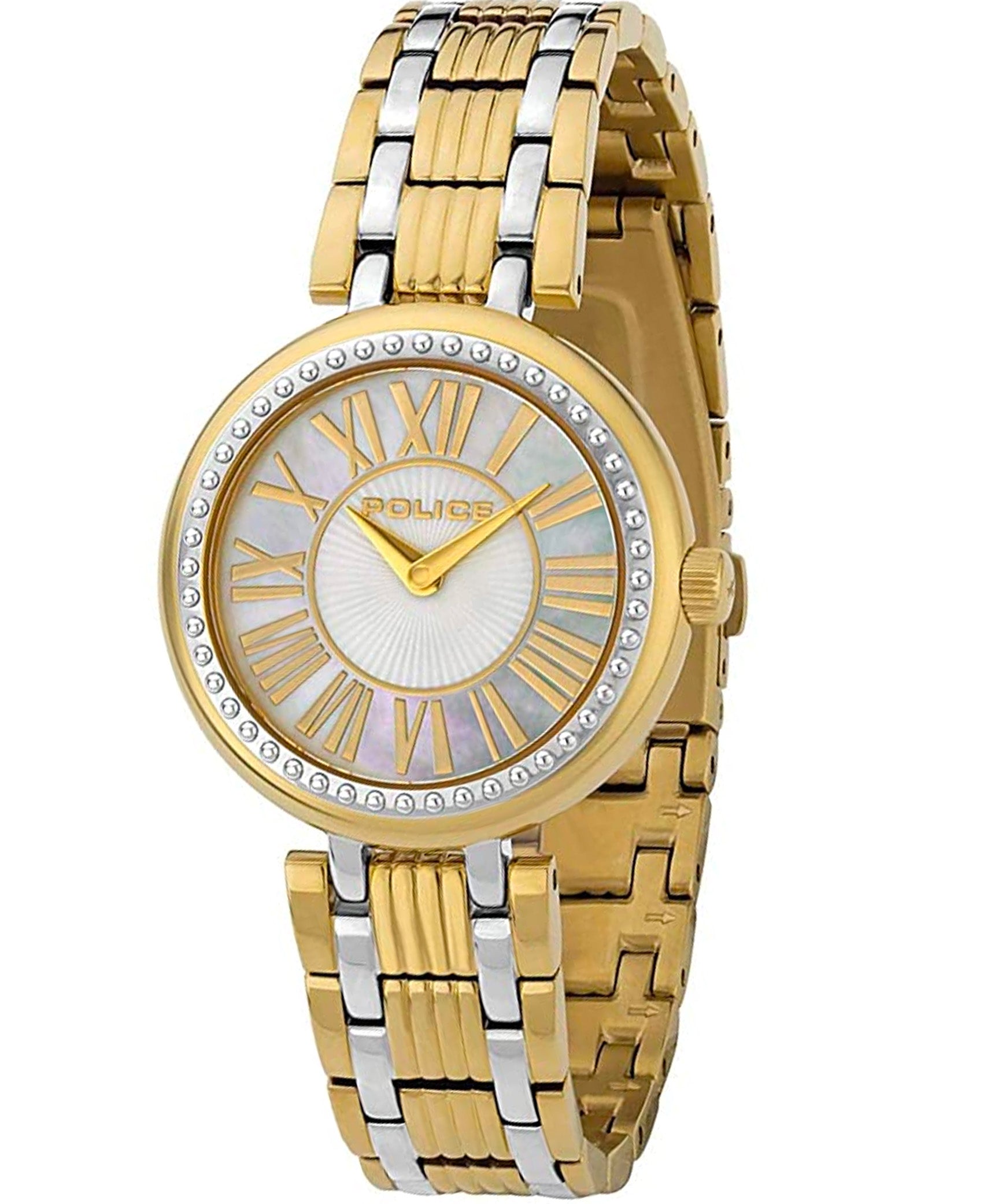Police Women's Watch Analog, Silver Dial Silver & Gold Stainless Band, P14987BSTG-D