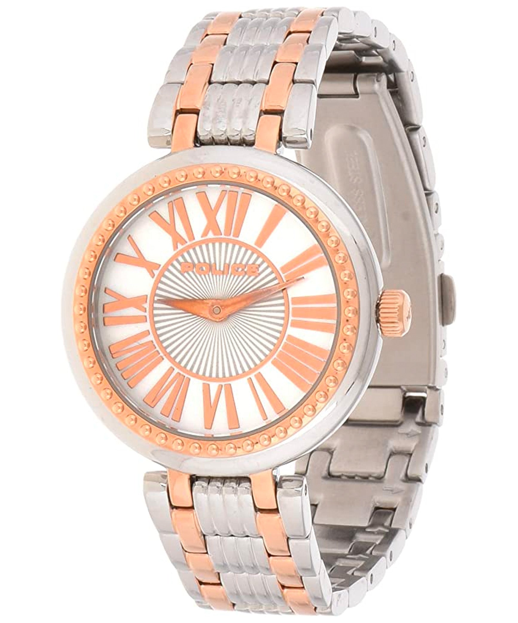 Police Women's Watch Analog, Silver Dial Silver & Rose Gold Stainless Band, P14987BSTR-2
