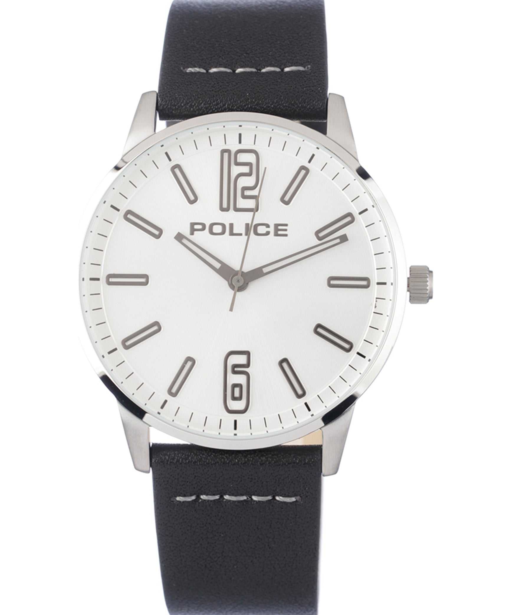 Police Men's Watch Analog, White Dial Black LeatherBand, P15142JS-04