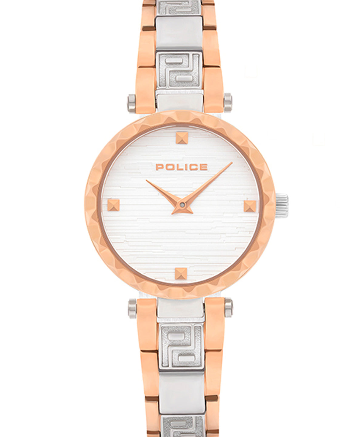 Police Women's Watch Analog, Qurem White Dial Silver & Rose Gold Stainless Band, P15570LSTR-0