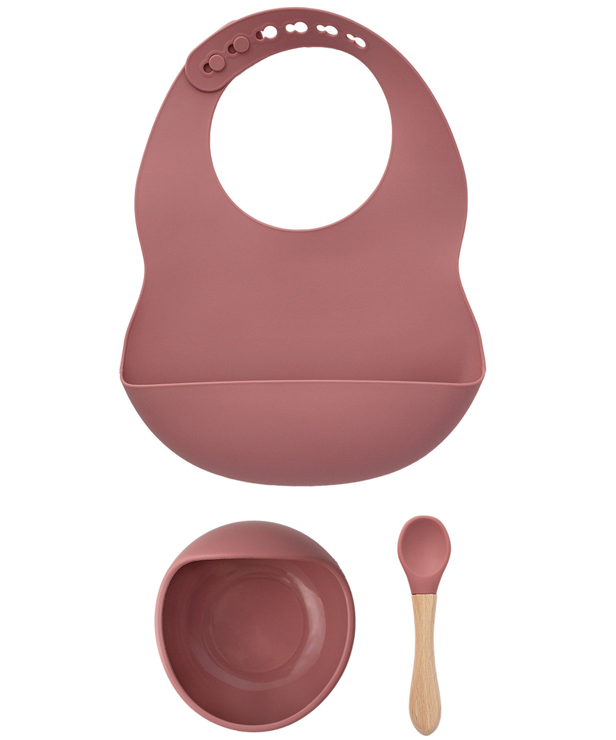 Milk It Baby Rose Pink Bib & Bowl Set, 100% Food Grade Silicone Set, MI-BBRP004