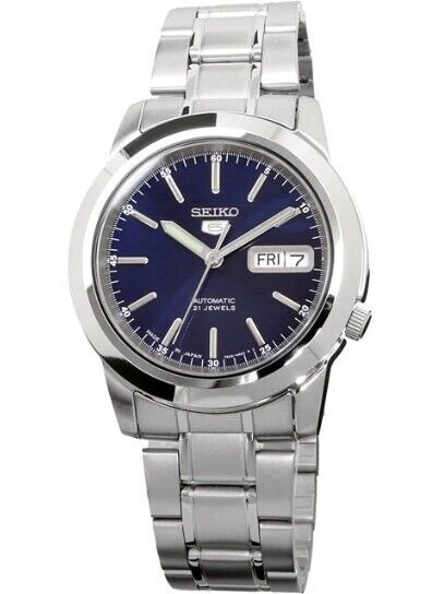Seiko Men's Mechanical Watch Analog, Blue Dial Silver Stainless Band, SNKE51J