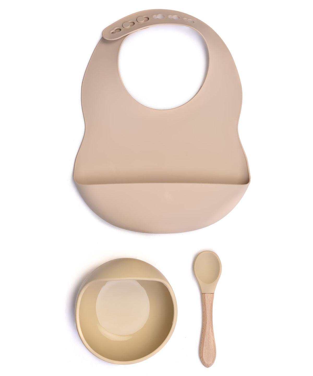 Milk It Baby Sandy Beige Bib & Bowl Set, 100% Food Grade Silicone Set, MI-BBSB005