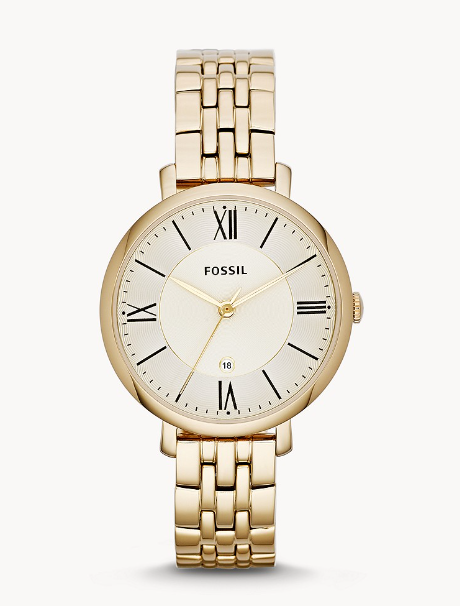 Fossil Women's Watch Analog, Champagne Dial Jacqueline Gold Stainless Steel Band, FW-ES3434