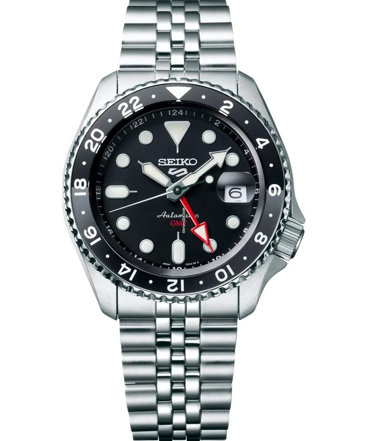 Seiko Men's Automatic GMT Watch, Black Dial Steel Bracelet, SSK001K