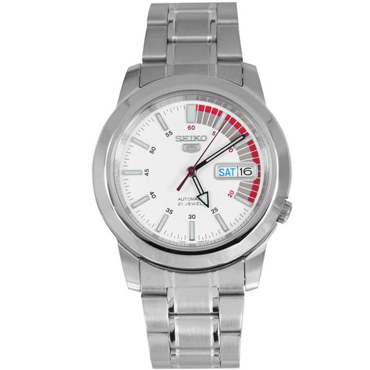 Seiko Men's Mechanical Watch Analog, White Dial Silver Stainless Band, SNKK25K authentic Seiko watch with original box and warranty papers