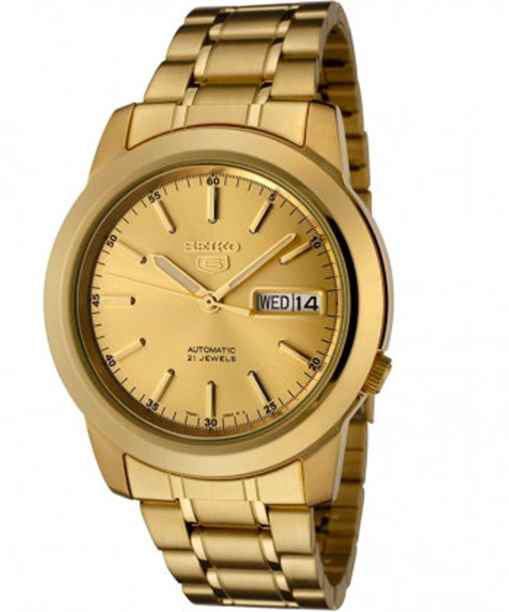 Seiko Men's Mechanical Watch Analog, Gold Dial Gold Stainless Band, SNKE56J