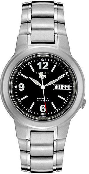 Seiko Men's Mechanical Watch Analog, Black Dial Silver Stainless Band, SNKE63J