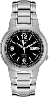 Seiko Men's Mechanical Watch Analog, Black Dial Silver Stainless Band, SNKE63J