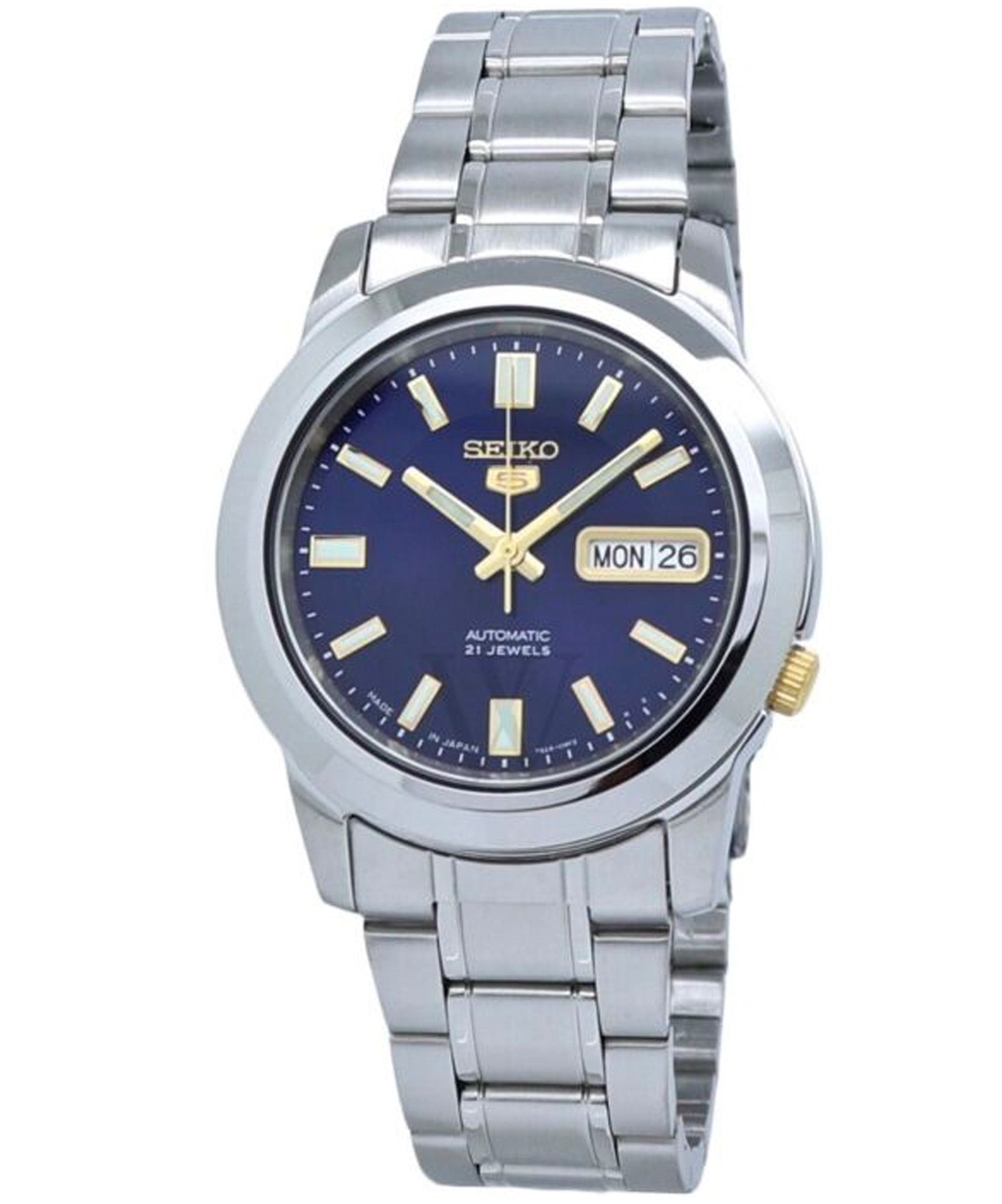 Seiko Men's Mechanical Watch, Automatic 21 Jewels Blue Dial Silver Stainless Band, SNKK11J