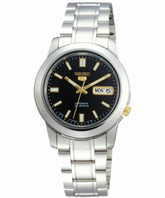 Seiko Men's Mechanical Watch, Automatic 21 Jewels Black Dial Silver Stainless Band, SNKK17J