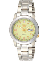 Seiko Men's Mechanical Watch Analog, Green-Luminous Dial Silver Stainless Band, SNKK19J