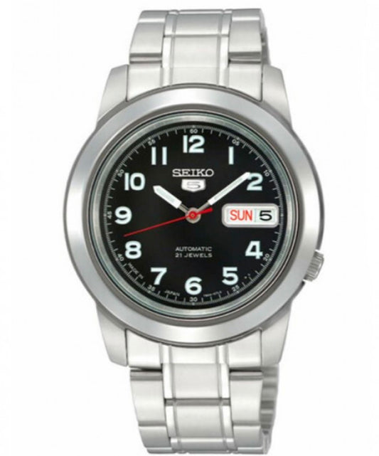 Seiko Men's Mechanical Watch Analog, Black Dial Silver Stainless Band, SNKK35J authentic Seiko watch with original box and warranty papers